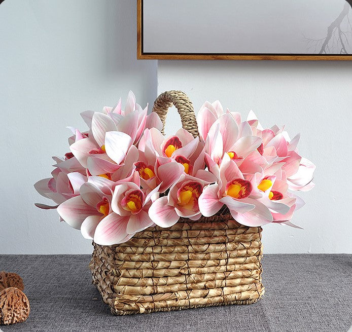 Bouquet de cymbidiums en vrac de 10 pouces, arrangement de fleurs jaunes au toucher réaliste, vente en gros