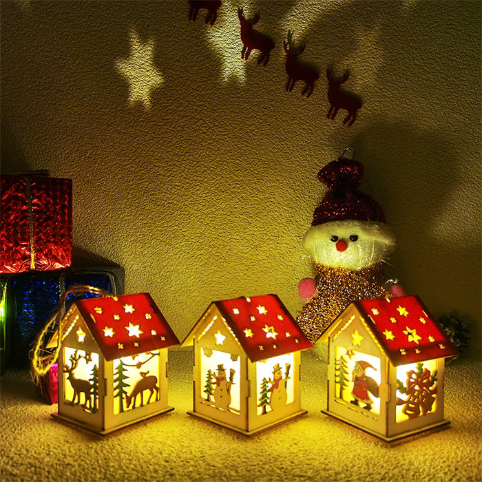 Bulk Christmas Wooden House Hanging Ornament Santa Claus Snowman Deer Christmas Tree Pendants for Xmas Party Wholesale