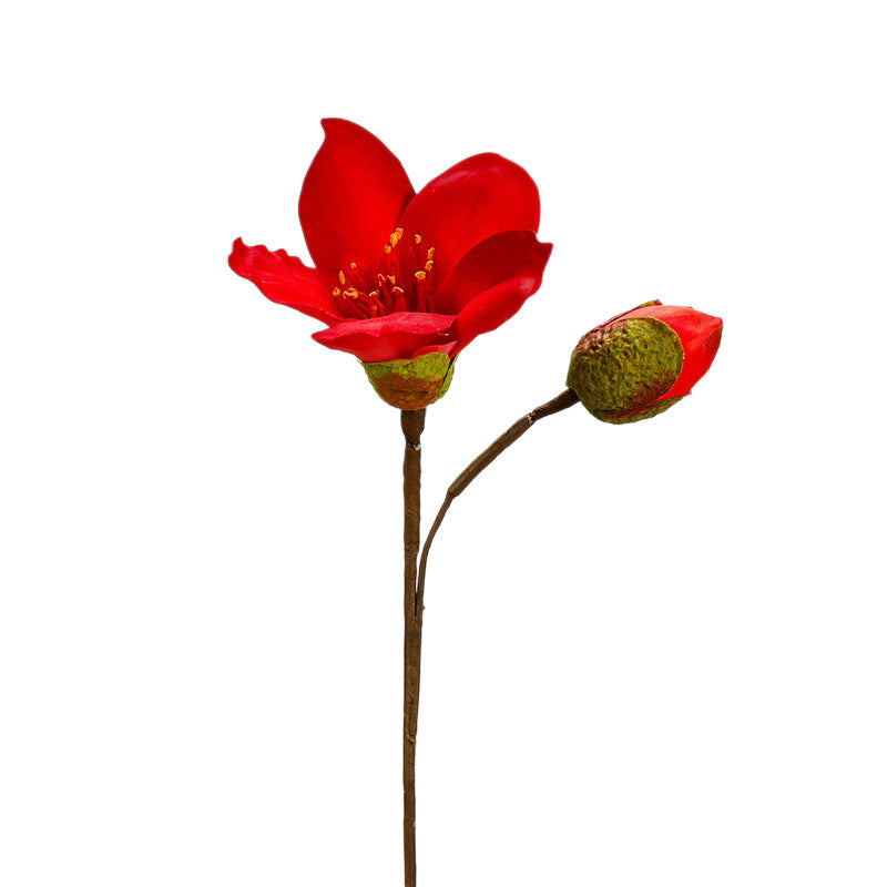 Single Stem Artificial Cotton Rose Flower, 2 Blooms on 14" Faux Silk Stem, Realistic Floral Decor for Weddings, Home & Events