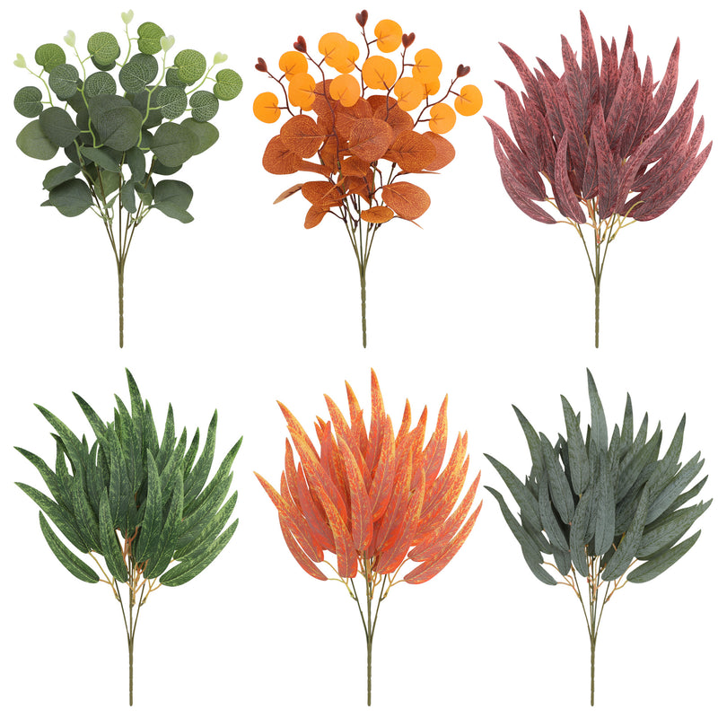 Artificial Eucalyptus Leaf Bush, Autumn Faux Eucalyptus Greenery Stem for Wedding Floral Arrangements, Vase Filler & Home Decor