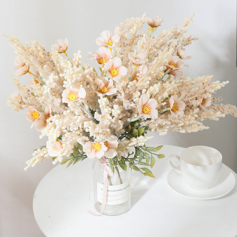 Artificial Wildflower Bush with 7 Blooms, Silk-Like Fabric, 14" Height, Perfect for Home Decor, Weddings, and Events