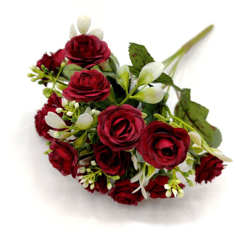 Artificial Rose Bush with 15 Blooms, 12" Silk-like Faux Flowers for Weddings, Home Decor, and Table Centerpieces