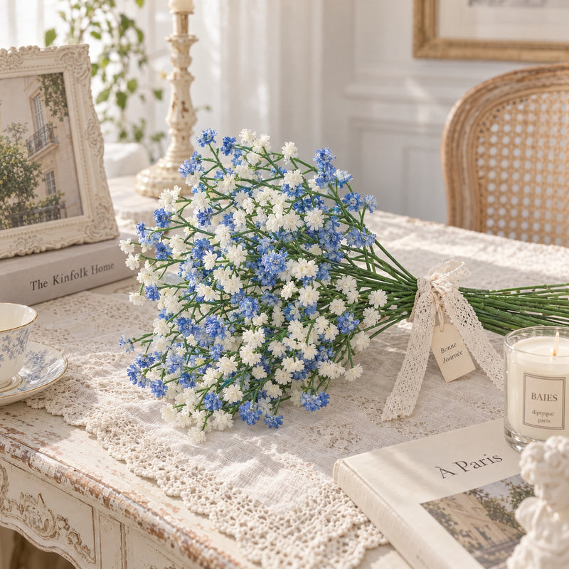 Artificial Baby's Breath Stems, Set of 10 White or Sky Blue Gypsophila Stems for Wedding Centerpieces, Home Decor, Floral Arrangements (11" Tall)