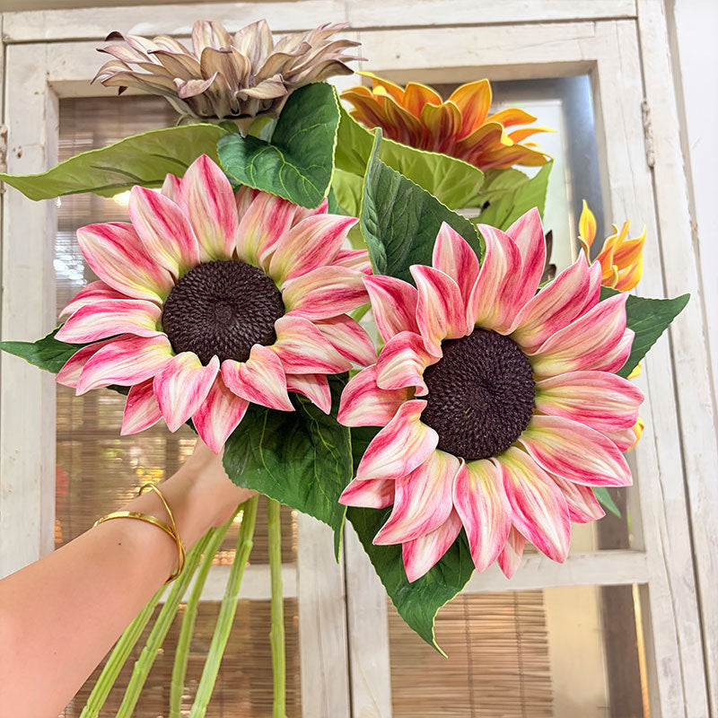 Single Stem Artificial Sunflower, 27" Tall with 6.5" Bloom, Silk-Like Fabric, Rustic & Modern Decor