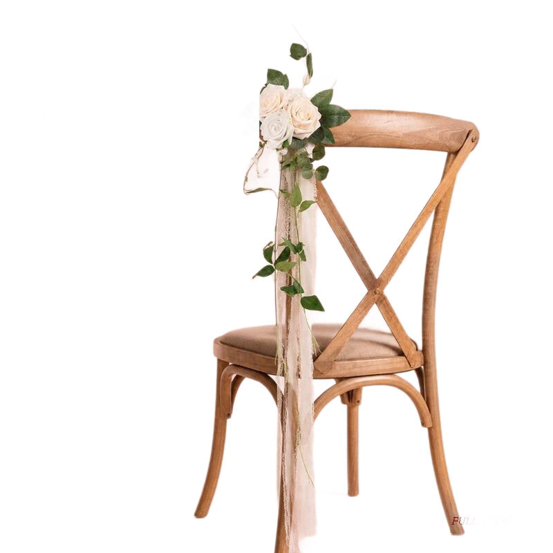 Single Stem Artificial Eucalyptus & Rose Wedding Chair Back Decor, 12 Inches, PE Material, Indoor Outdoor Use