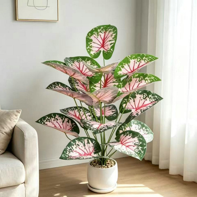 Pink Caladium Artificial Plant, 12" Tall, 21" Length, Plastic & PVC, Indoor Outdoor Decor, Wedding, Home, Office, Commercial Space