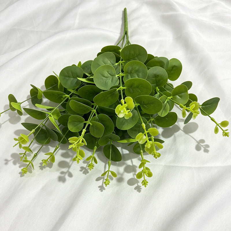 Artificial Pearl Grass Bush, Faux Money Leaf Greenery Bundle, Round Leaf Stems for Vase, Wedding & Home Decor