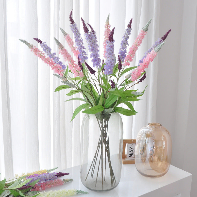 Artificial Lavender, Delphinium & Foxtail Grass Stems, Single Stem with 6 Leaves, Faux Silk Flowers for Home Decor, Weddings & Events