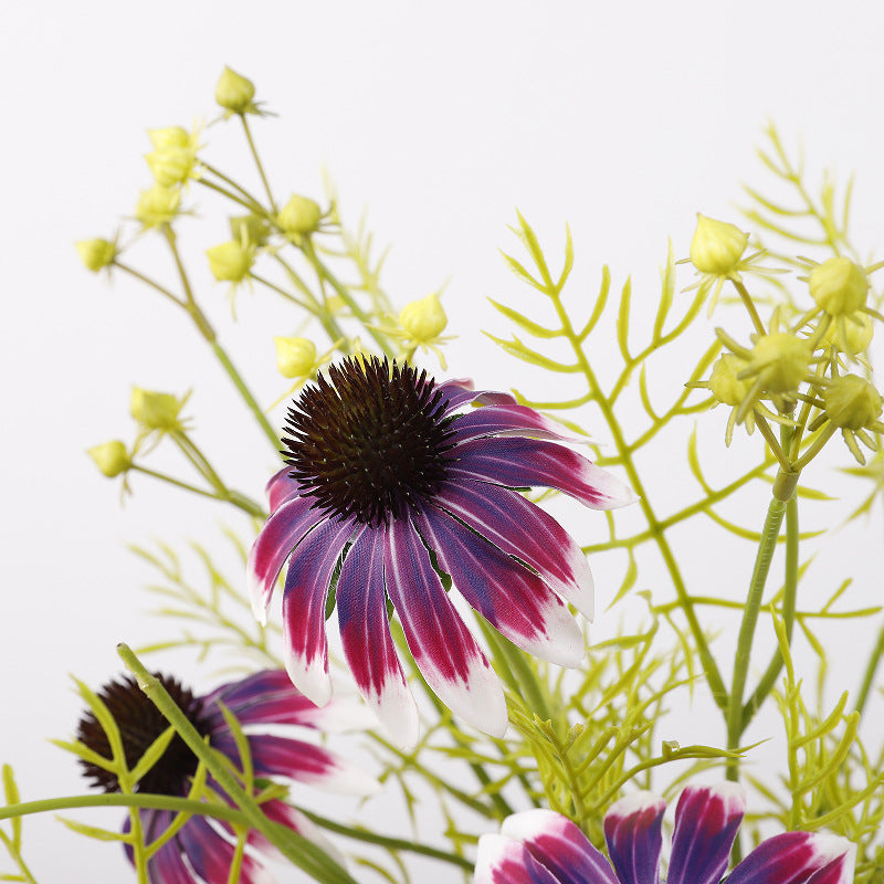 Artificial Echinacea Bouquet, 6 Coneflower Heads on 4 Bendable Stems, Faux Silk & Plastic, for Weddings & Home Decor