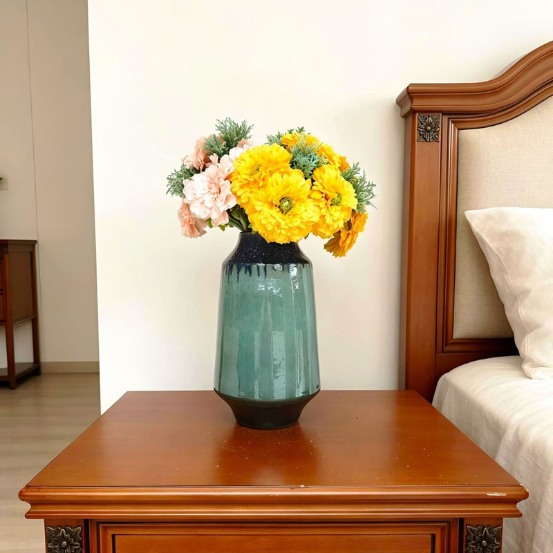 Faux Silk Marigold Bouquet, 12" Tall, Yellow/Magenta/Champagne - DIY Wedding, Home & Office Decor