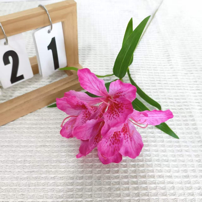 Artificial Azalea Bush with 3 Blooms, 27.5" Silk-like Faux Flowers for Wedding Centerpieces & Home Decor