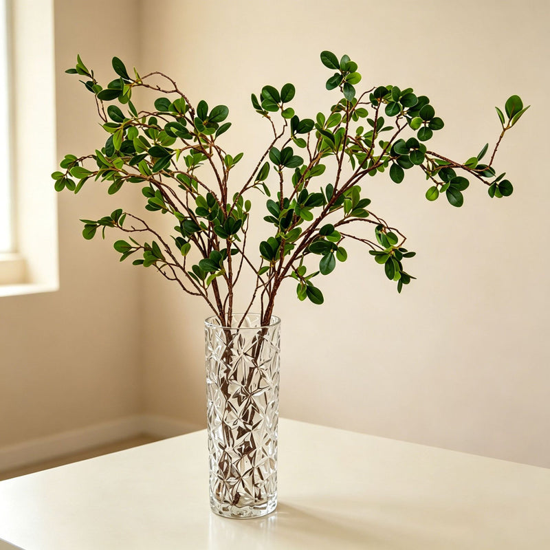 Artificial Ficus Leaf Branch, Faux Greenery Single Stem, 34 in Tall, Faux Silk Fabric, for Home, Wedding & Event Decor