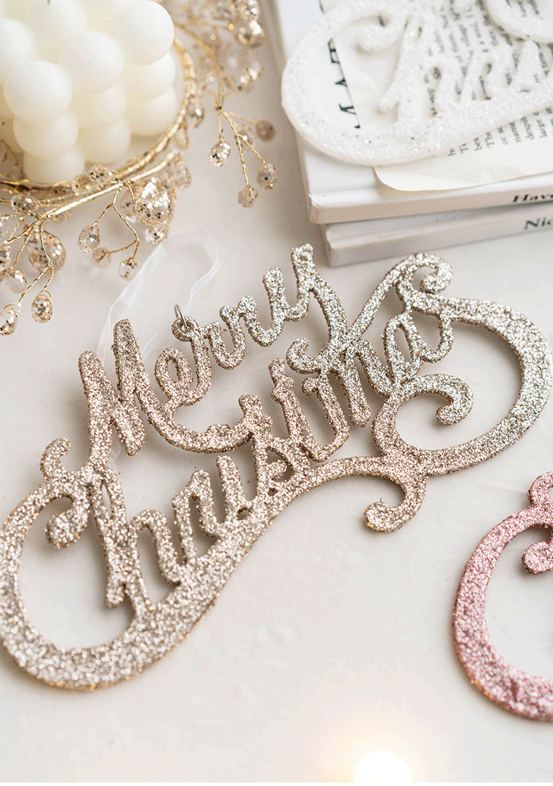 Bulk Glitter Merry Christmas Word Sign Hanging Ornaments for Window Tree Wall Home Decor Wholesale