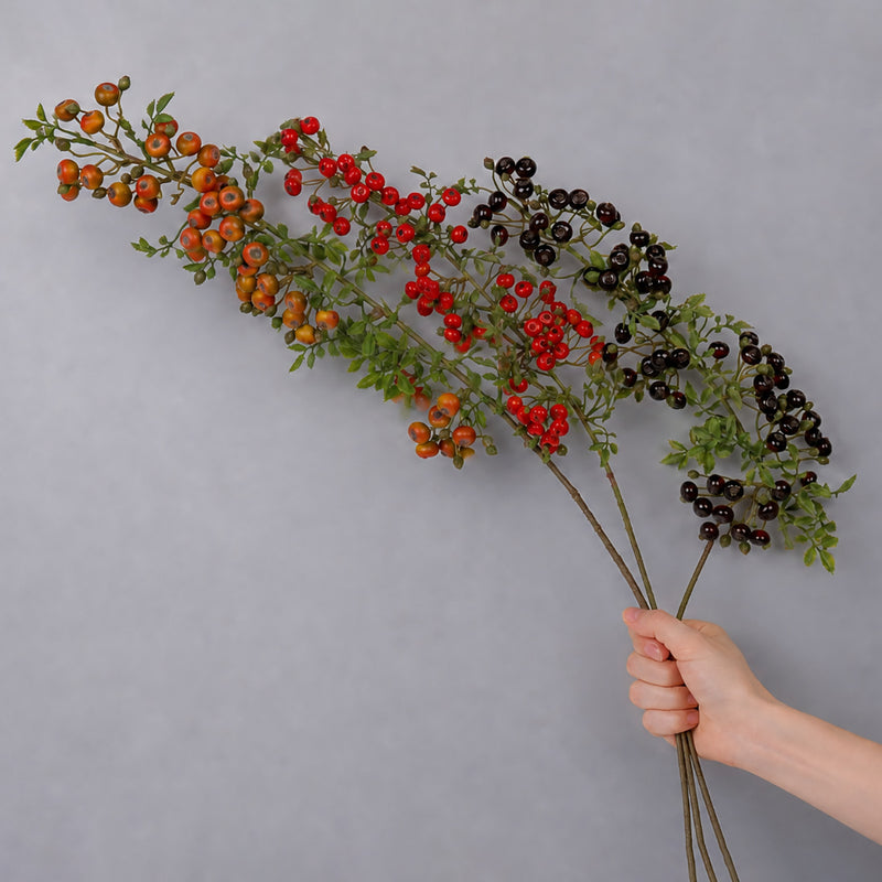 Artificial Red Berry Bush, 34" Rustic Faux Berry Stems for Wedding Centerpieces, Home Decor, and Seasonal Displays