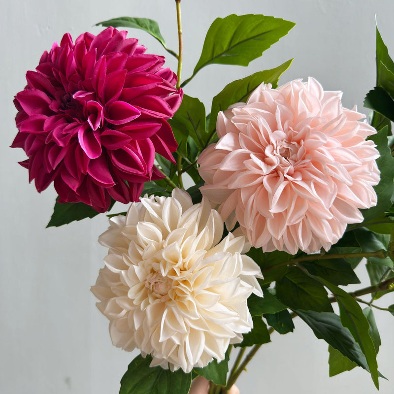 Artificial Dahlia Bush with 2 Blooms, 26" Silk-Like Faux Flowers for Home Decor, Wedding Arrangements & Commercial Displays