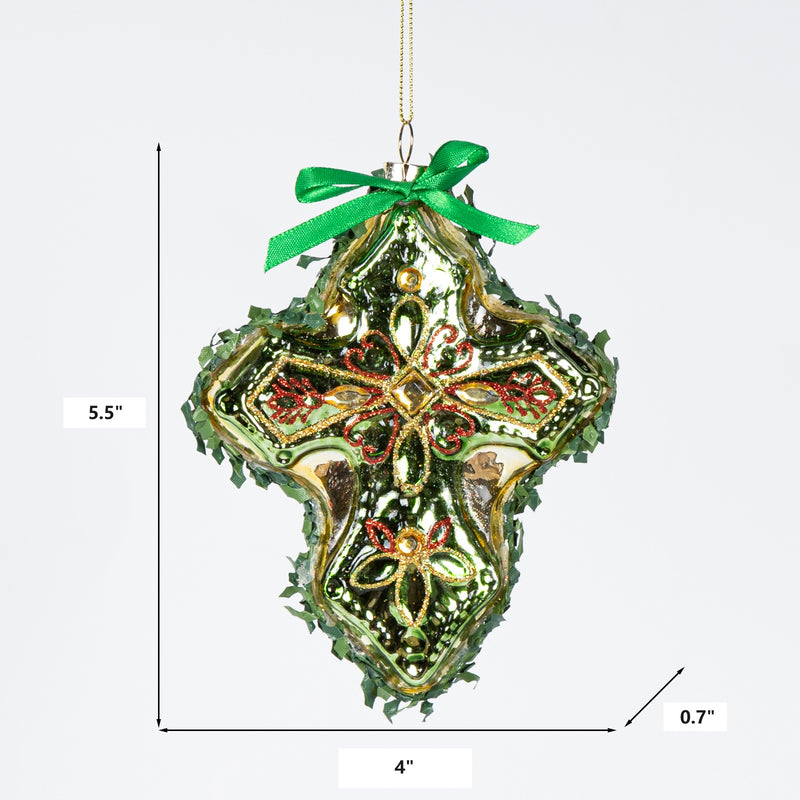 Bulk Christmas Ornaments Gold Leaf Cross Hexagon Glass Pendant Decoration Wholesale