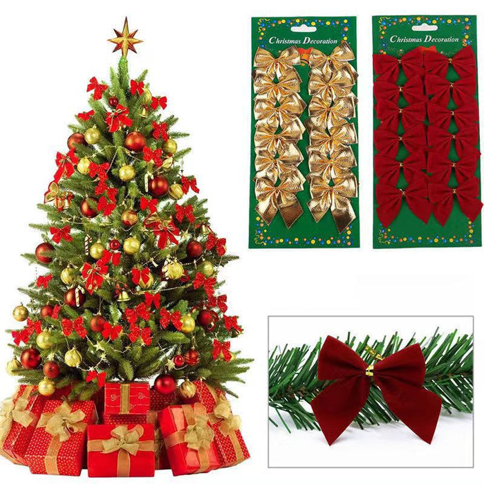 Bulk 12Pcs Christmas Bow Flocked Christmas Bowknot for Christmas Tree Decorations Wholesale