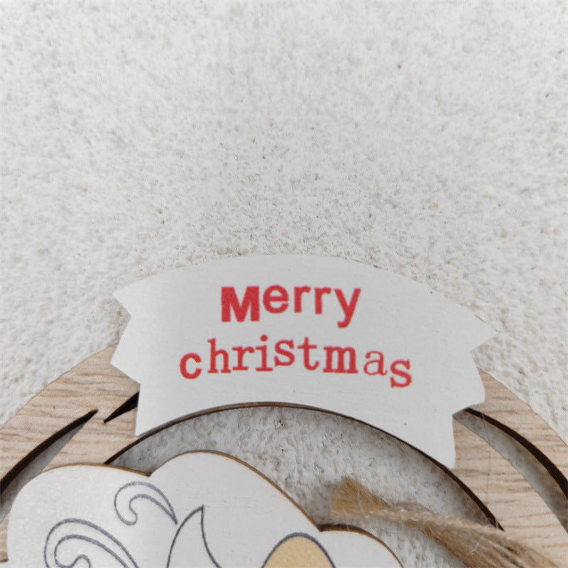 Bulk Wooden Hanging Christmas Decoration with Bell Santa Claus Snowman Elk for Xmas Tree Window Accessories Ornament Wholesale