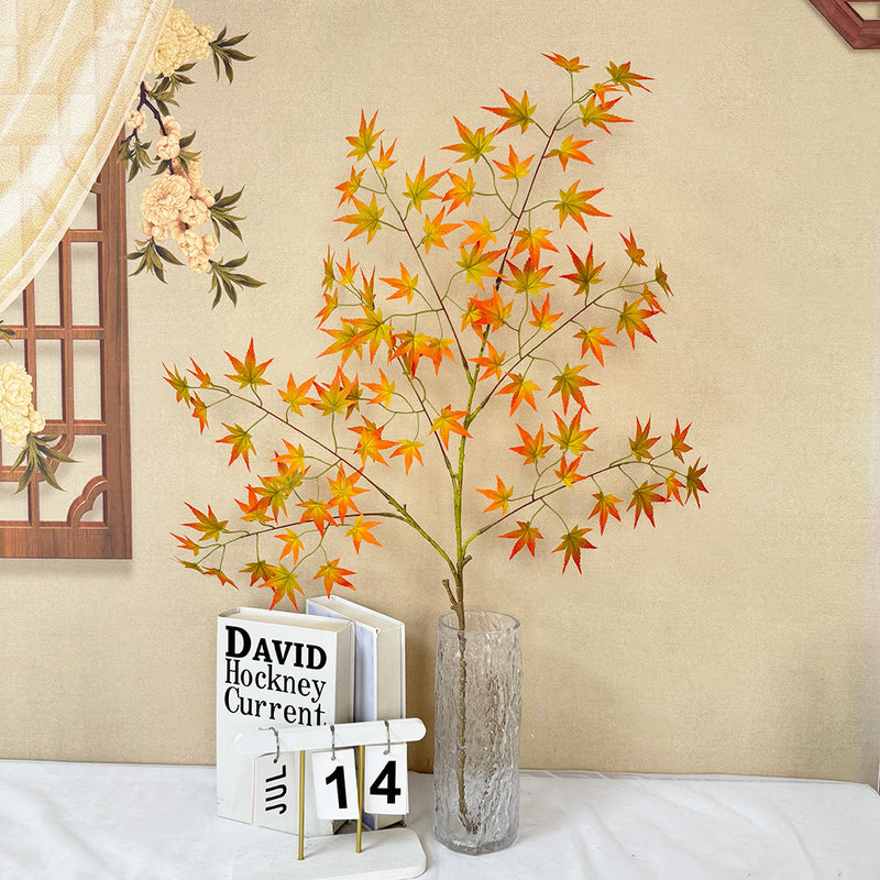 Artificial Maple Leaf Stem, Single Fall Foliage Branch 43" Tall, Silk-Like Fabric for Wedding Decor, Home & Office