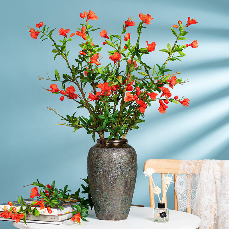 Single Stem Artificial Pomegranate Flower, 31" Tall, 13 Blooms, Rustic Home Decor, Wedding & Event Styling, Indoor Use