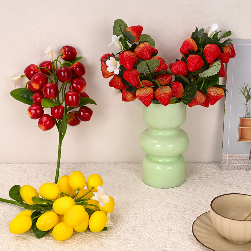 Strawberry Artificial Fruit Bush, 19-Bloom Bundle, 11" Tall, Perfect for Home Decor and DIY Projects