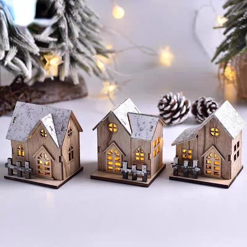 Bulk Christmas LED Glowing House for Xmas Desktop Sparkly Model Ornaments Wholesale