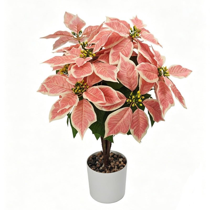 23" Artificial Poinsettia Bush with 12 Blooms, Silk-Like Fabric Christmas Flowers for Holiday Decor, Weddings & Home Styling