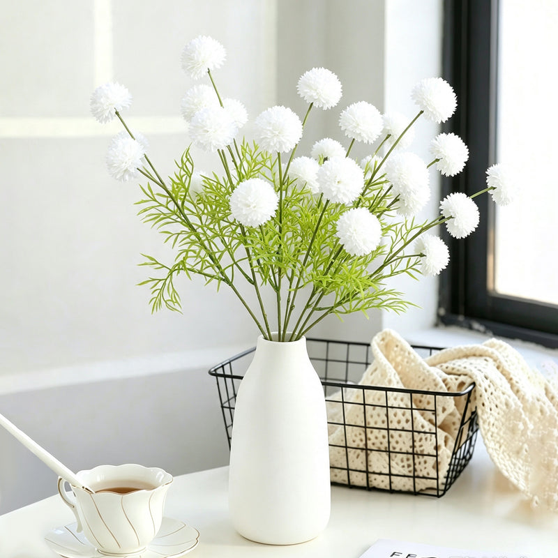 Artificial Chrysanthemum Bush with 21 Pom Pom Blooms, Faux Silk Floral Stem for Wedding, Vase Arrangements & Home Decor