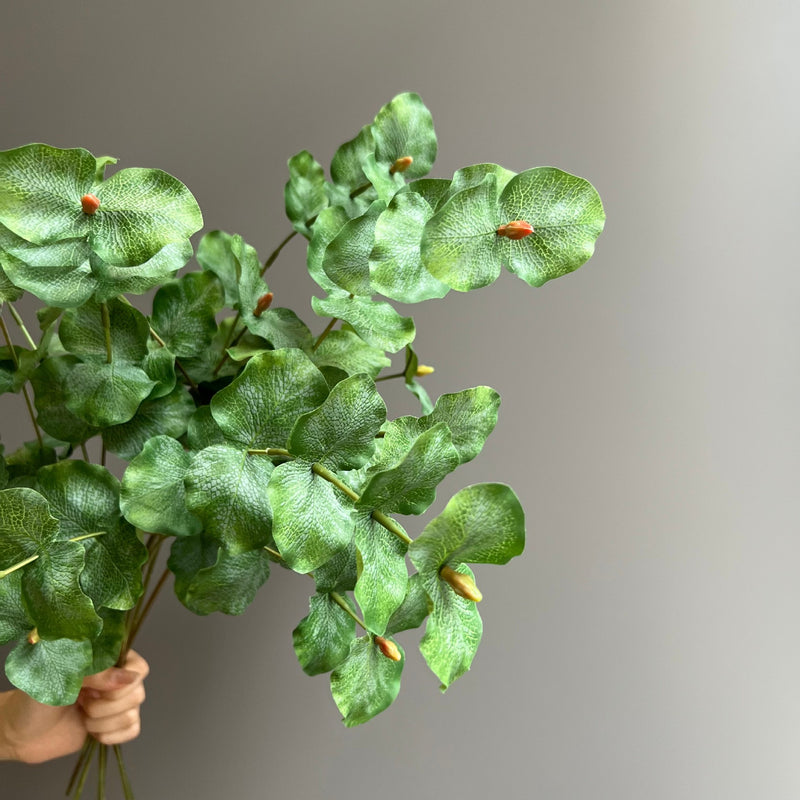 Artificial Eucalyptus Bush, 3-Prong Silver Dollar Leaf Faux Greenery for Wedding, Vase & Home Decor