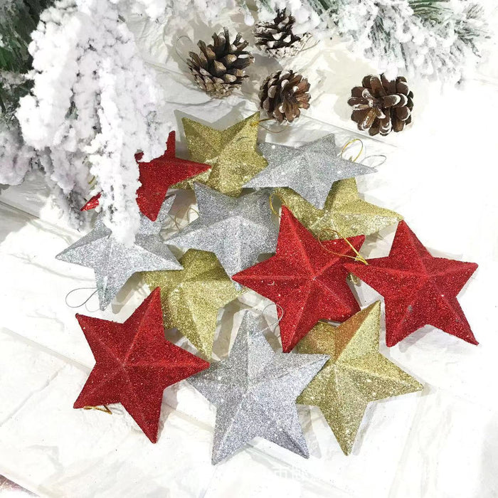 Bulk 6 Pcs Five-Pointed Star Christmas Ornaments for Xmas Trees Hanging Decorations Wholesale