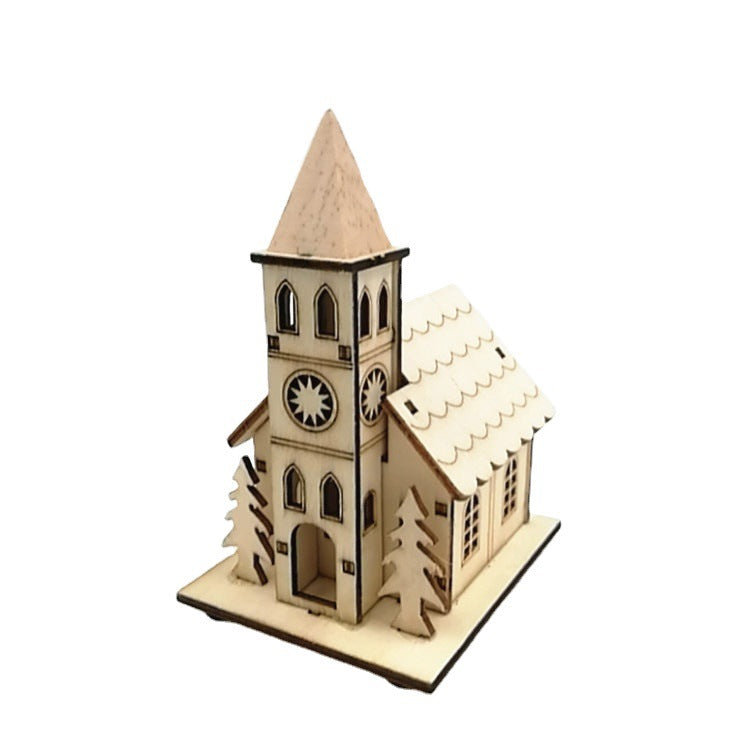 Bulk 3pcs Glow Cabin Set with Church Elk DIY Gifts for Xmas Tree Table Decor Wholesale