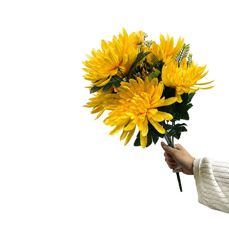20" Artificial Chrysanthemum Bush, Realistic Silk-Like Faux Flowers for Home Decor, Weddings & Seasonal Displays