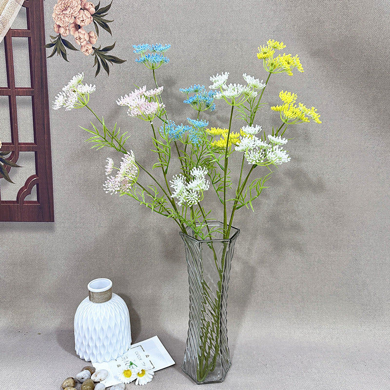 Artificial Lace Flower Stem, 30" Single Stem with 24 Blooms, Realistic Plastic Floral for Wedding Decor & Home Arrangements