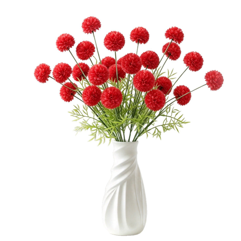 Artificial Chrysanthemum Bush with 21 Pom Pom Blooms, Faux Silk Floral Stem for Wedding, Vase Arrangements & Home Decor
