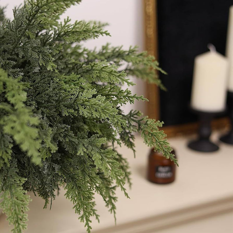 Set of 16 Artificial Cedar Stems, 13" Realistic Greenery Branches for DIY Holiday Wreaths, Vase Arrangements & Home Decor