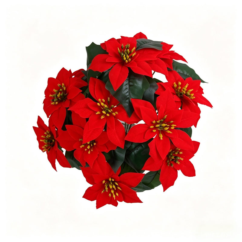 20" Artificial Poinsettia Bush with 14 Blooms, Realistic Christmas Floral Arrangement for Holiday Decor, Wedding Centerpieces, and Home Styling