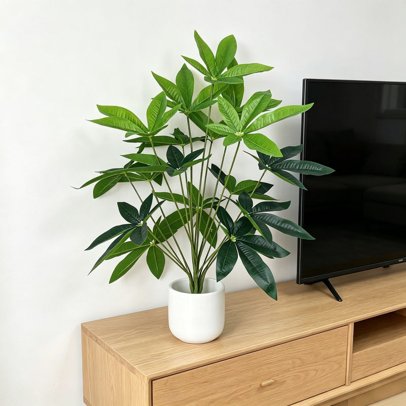 18-Bloom Money Tree Bush, 29" Artificial Greenery for Home Decor, Wedding & Commercial Use, Bendable Stems, No Pot Included