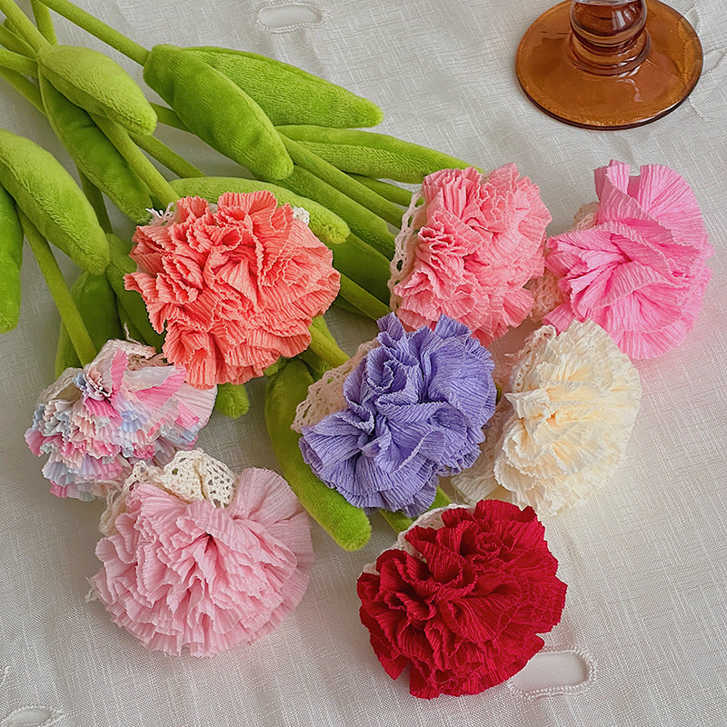 Artificial Silk-Like Carnation Bouquet, 10 Blooms, 14" Tall, DIY Home Decor, Wedding, Party Floral Arrangement