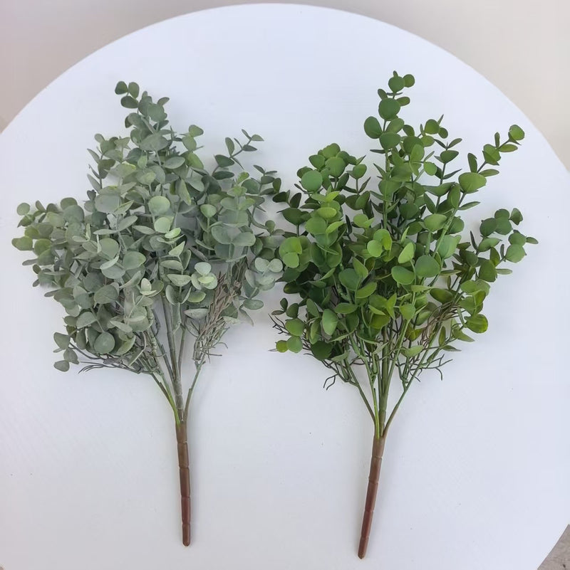 Artificial Eucalyptus Bush with 7 Branches, 15" Tall, Realistic Plastic Greenery for Home Decor, Weddings & Events