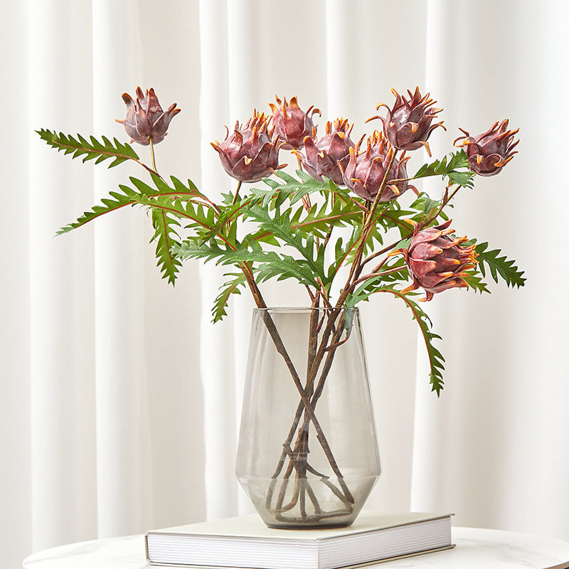 Artificial Milk Thistle Stem with 2 Blooms, 23" Tall Faux Botanical for Home Decor, Wedding Centerpieces & Commercial Displays