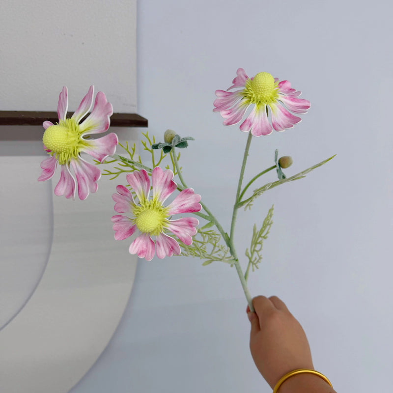 3-Bloom Artificial Chrysanthemum Bush, 23" Height, Realistic EVA Material for Home Decor, Weddings & Events