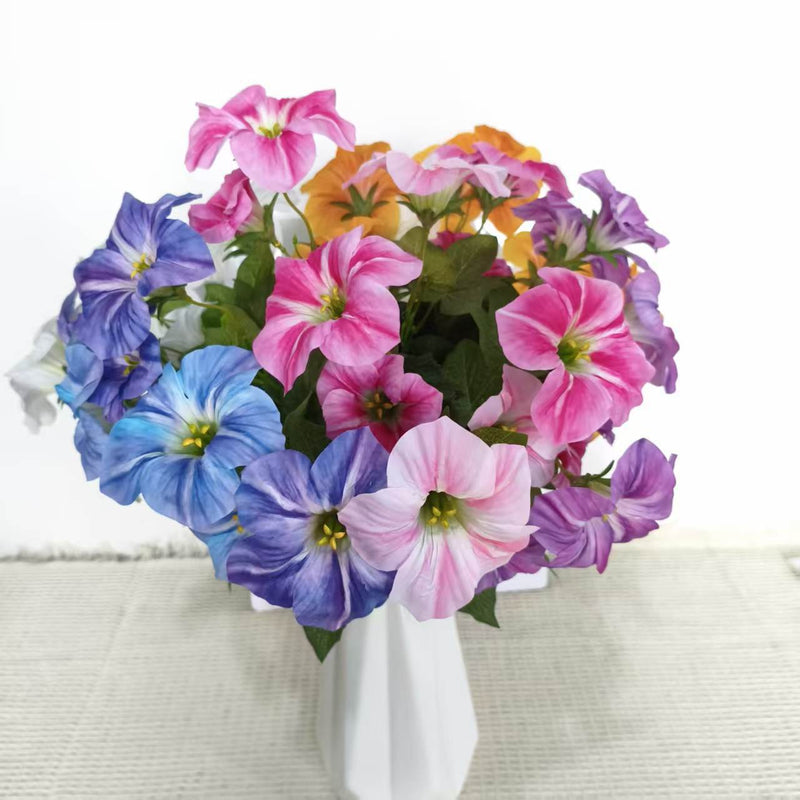 Artificial Morning Glory Bush with 10 Blooms, 16" Tall Silk-Like Faux Flowers for Weddings, Home Decor & Outdoor Use