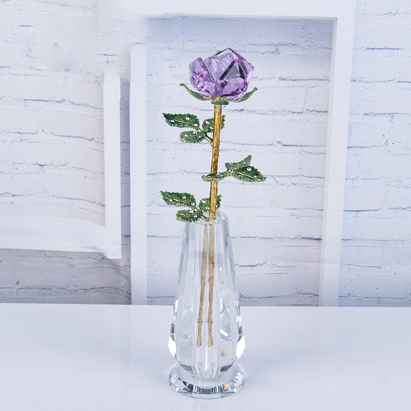 Cadeaux exclusifs en vrac de roses en cristal de 10 pouces avec vase en verre en gros 