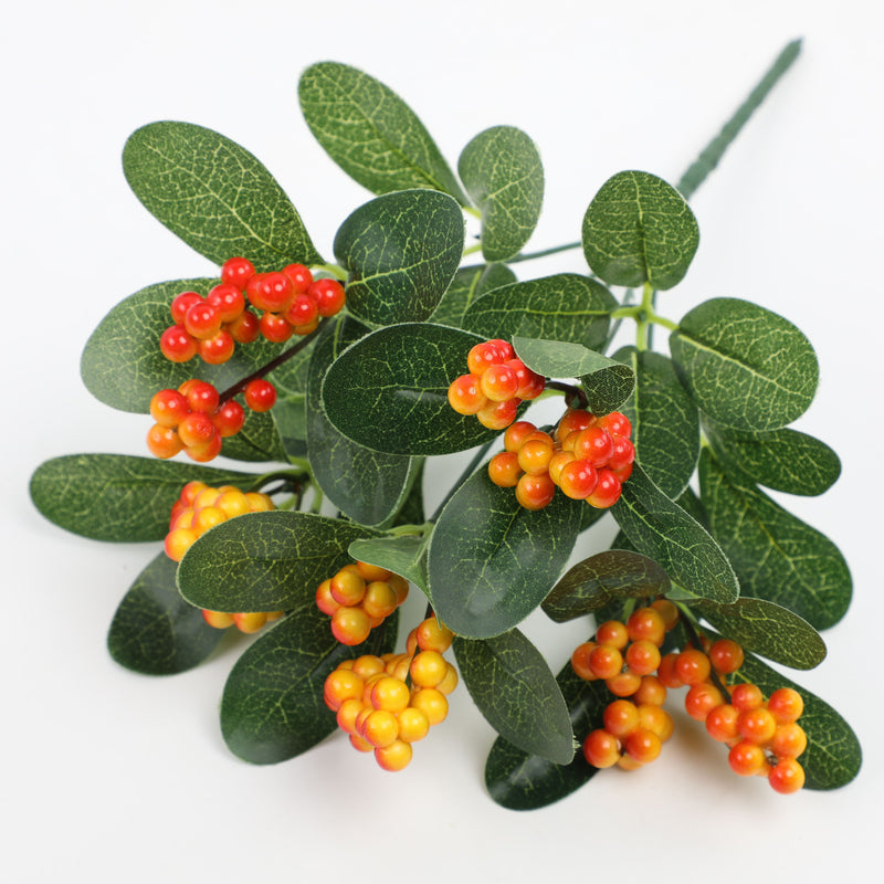 Artificial Red Berry Eucalyptus Stems, 11" Single Stem Faux Greenery, Perfect for Home Decor, Weddings, and Seasonal Arrangements