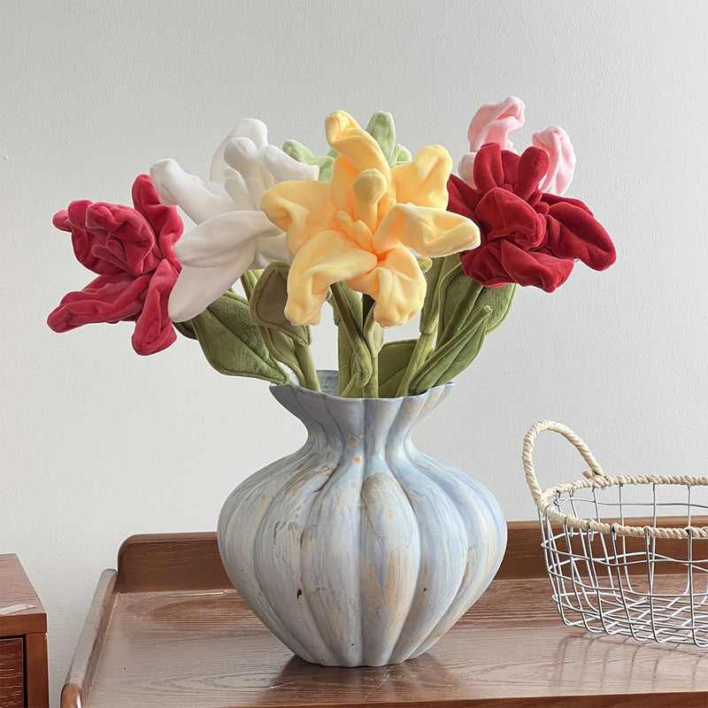 Single Stem Faux Lily Flower, 17" Tall with 6.5" Bloom, Fluffy Fabric Stems for Home Decor, Weddings & Events