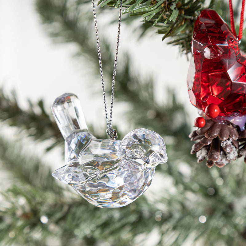 Bulk Christmas Ornaments Acrylic Transparent Bird Hanging Decoration with Pine Cones Pine Needles for Xmas Tree Decor Wholesale