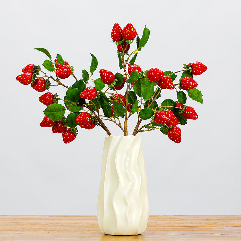 Artificial Strawberry Stem with Leaves, Single Stem with 11 Berries, 19" Long, Realistic Faux Fruit Decor for Home, Wedding & Commercial Displays