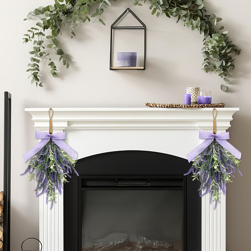 Artificial Lavender Bow Wall Hanging, Purple Faux Floral Door Swag for Home Decor, Holiday & Window Display