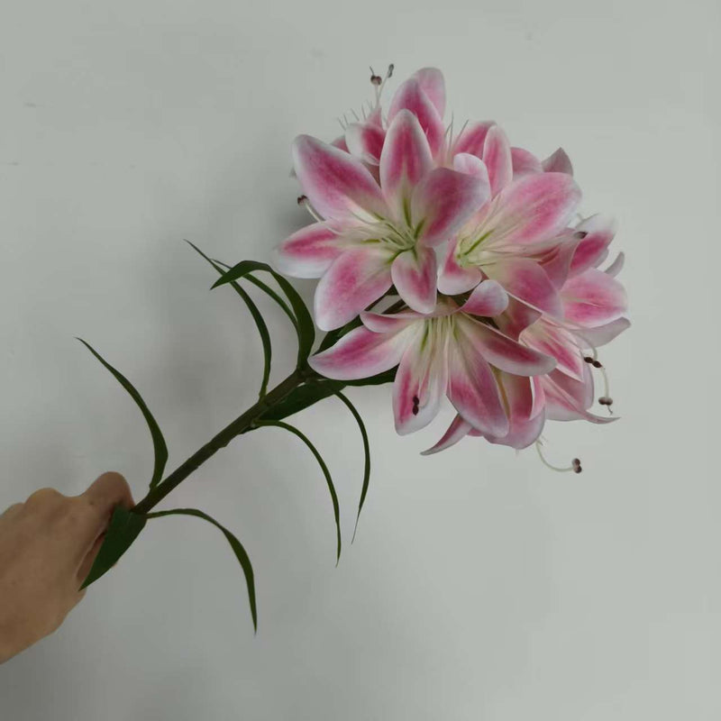 Single Stem Artificial Lily with 10 Blooms, 24" Silk-Like Faux Flowers for Weddings, Home Decor & Floral Arrangements