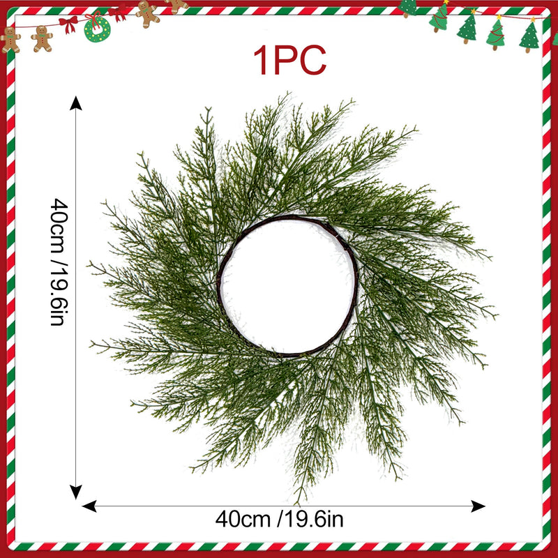 Artificial Christmas Pine Wreath Table Mats, Set of 2 Faux Cypress Greenery Centerpiece Rings, Holiday & Wedding Decor